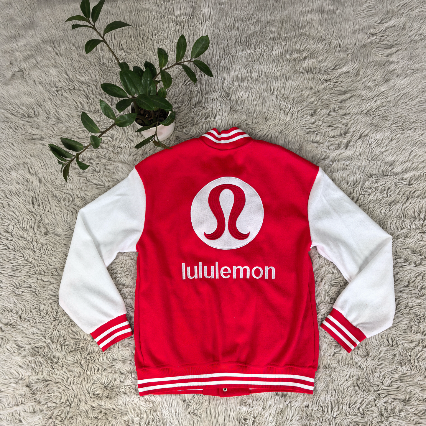 Lululemon Red & White Varsity Jacket – Snap Button Bomber