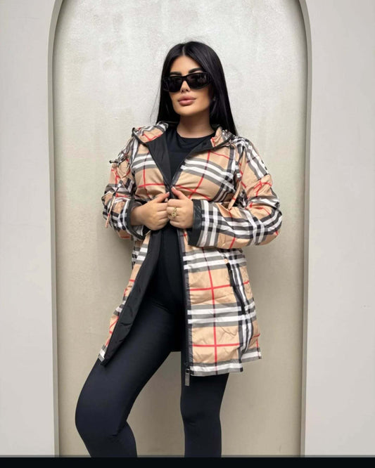Burberry Check Hooded Jacket | Classic Plaid Mid-Length Designer Coat